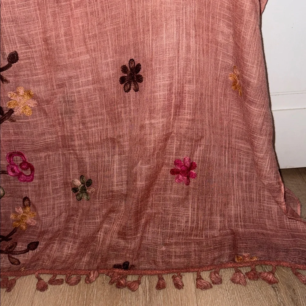 Embroidered Floral Scarf in Dusty Rose with Pink Accents - Picture 8 of 8